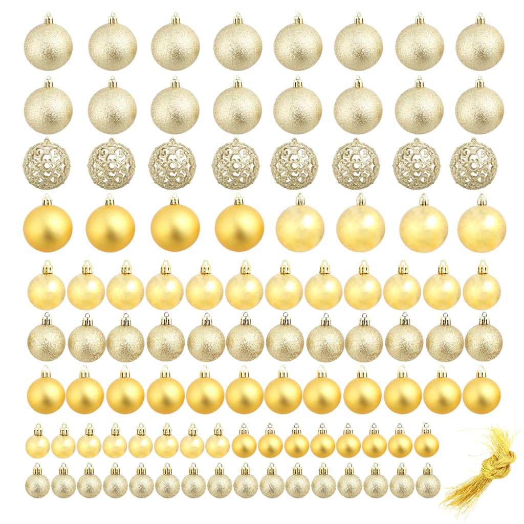 vidaXL 100 Piece Christmas Ball Set 3/4/6 cm Gold