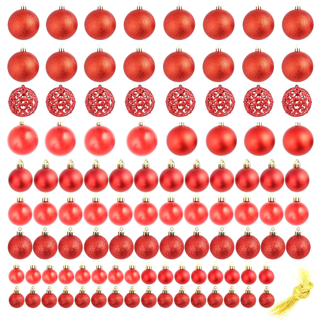 vidaXL 100 Piece Christmas Ball Set 3/4/6 cm Red