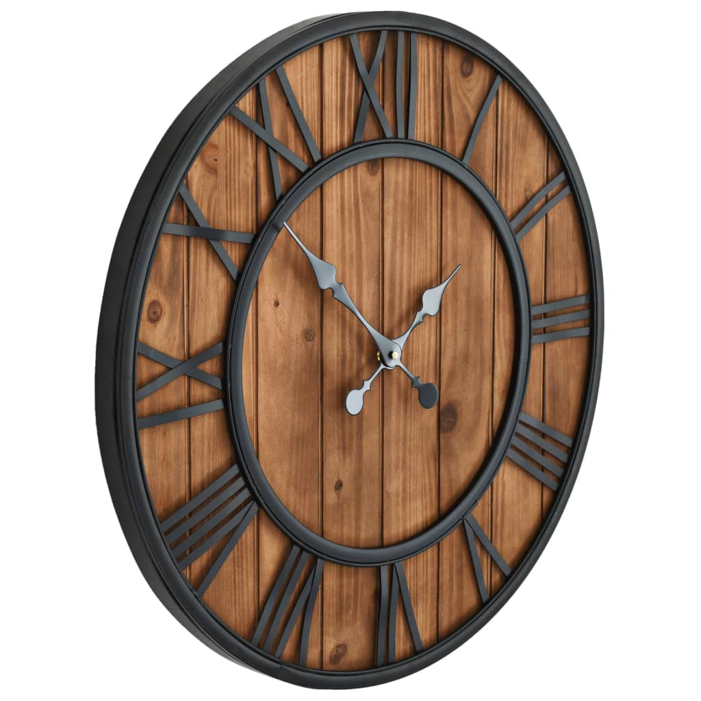 vidaXL Vintage Wall Clock with Quartz Movement Wood and Metal 60cm XXL