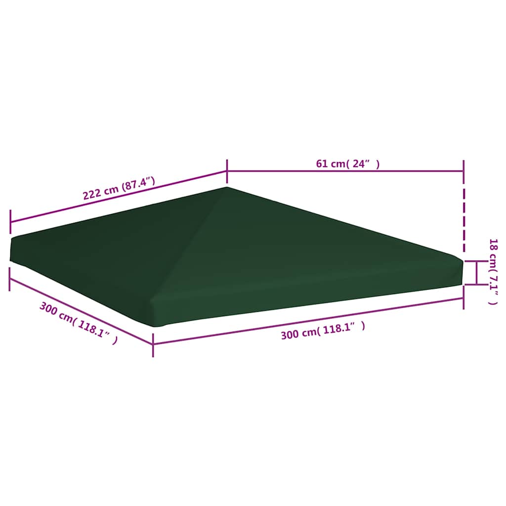 vidaXL Gazebo Top Cover 310 g/m�� 3x3 m Green