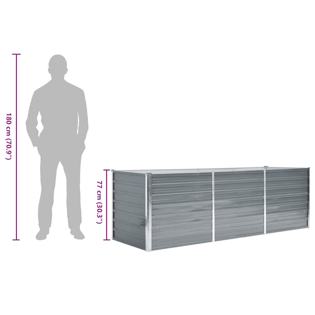 vidaXL Garden Raised Bed Galvanised Steel 240x80x77 cm Grey