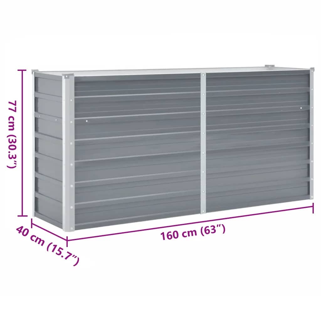 vidaXL Garden Raised Bed Galvanised Steel 160x40x77 cm Grey