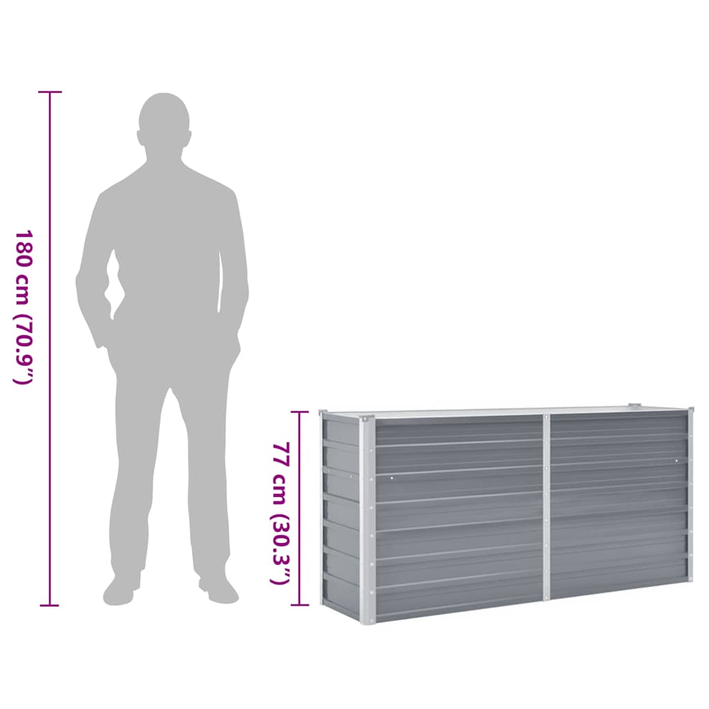 vidaXL Garden Raised Bed Galvanised Steel 160x40x77 cm Grey