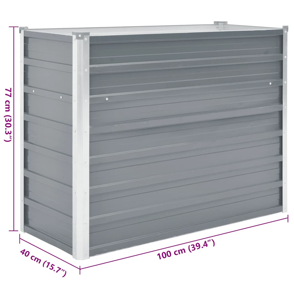 vidaXL Garden Raised Bed Galvanised Steel 100x40x77 cm Grey
