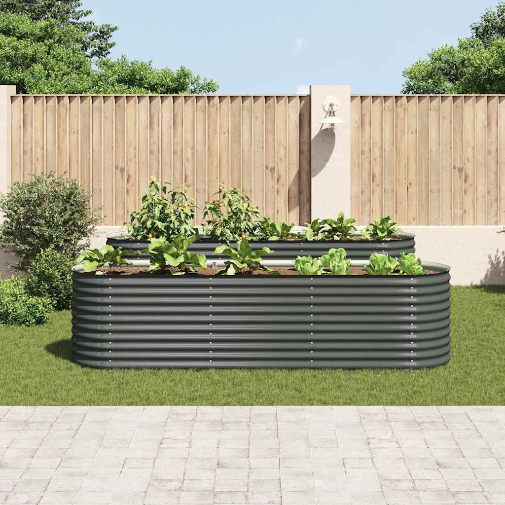 vidaXL Garden Raised Bed 320x80x81 cm Galvanised Steel Grey