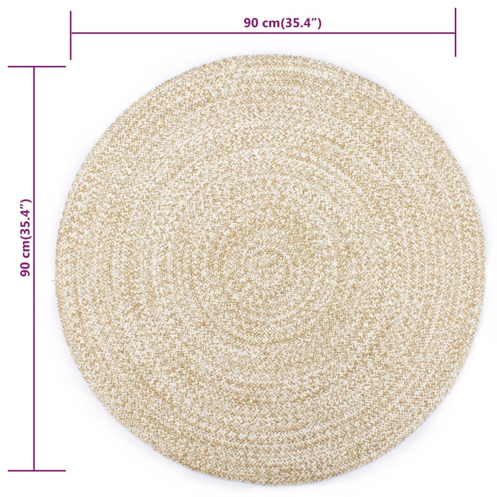 vidaXL Handmade Rug Jute White and Natural 90 cm