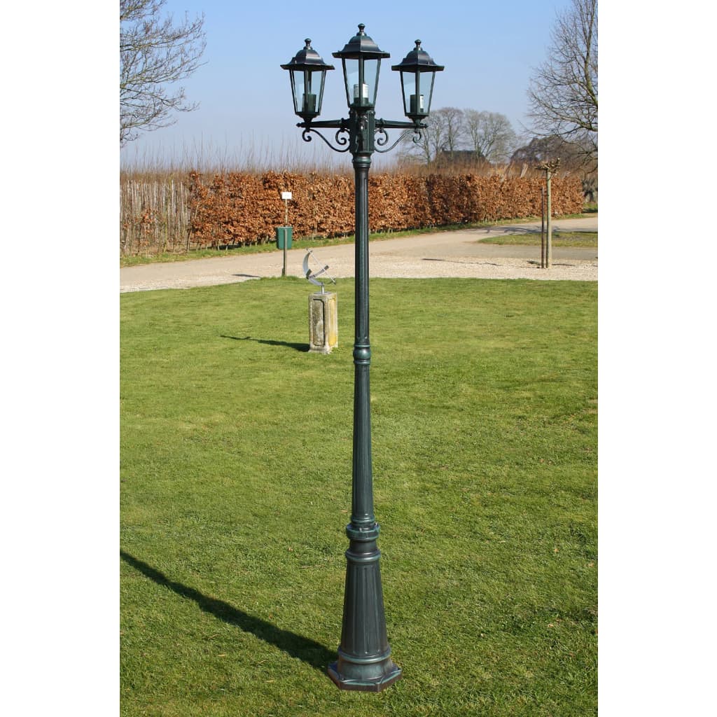 vidaXL Garden Light Post 3-arms 215 cm Dark Green/Black Aluminium