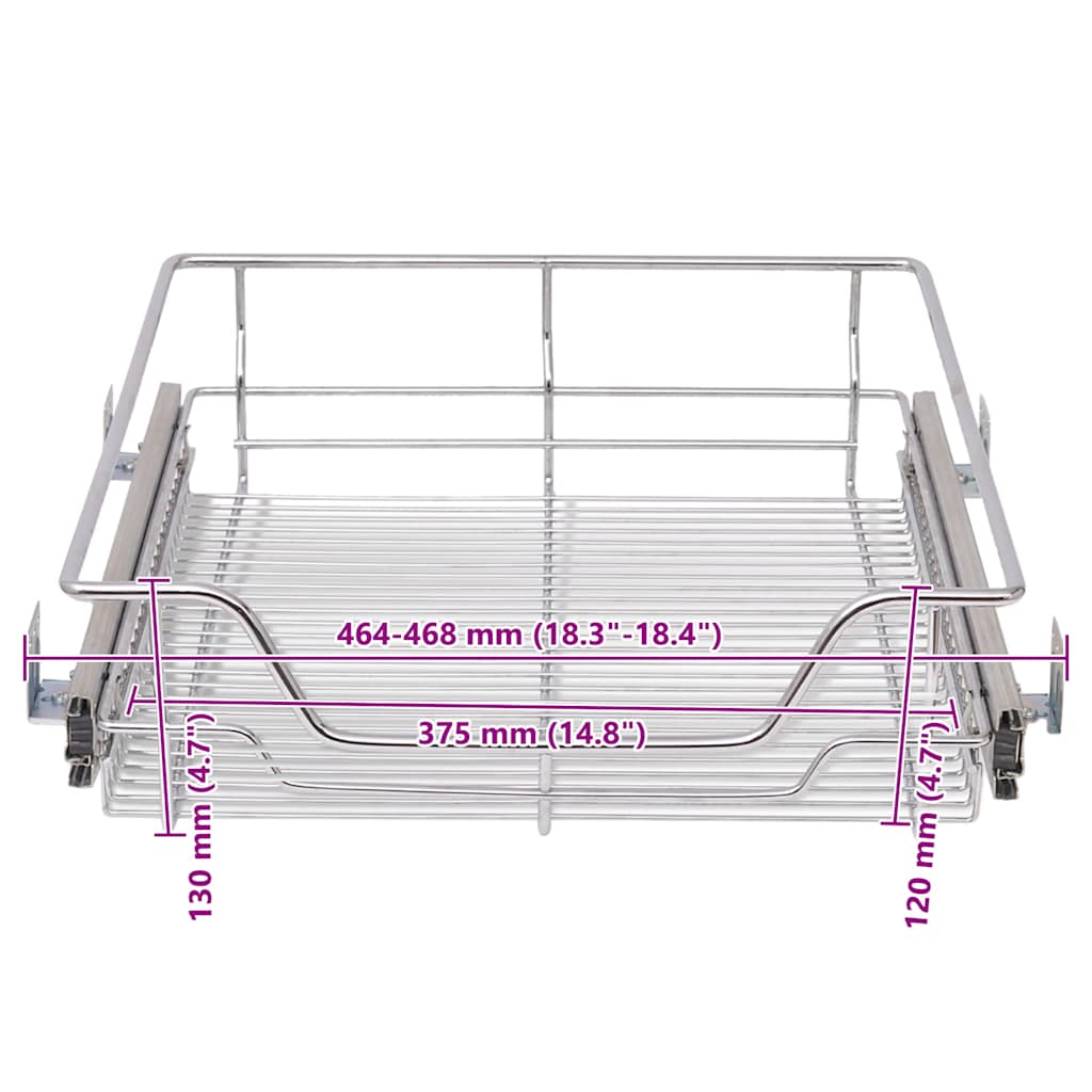 vidaXL Pull-Out Wire Baskets 2 pcs Silver 500 mm