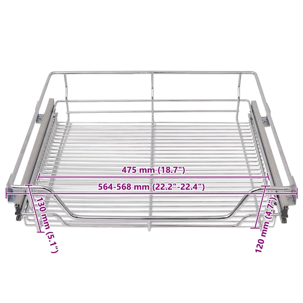 vidaXL Pull-Out Wire Baskets 2 pcs Silver 600 mm