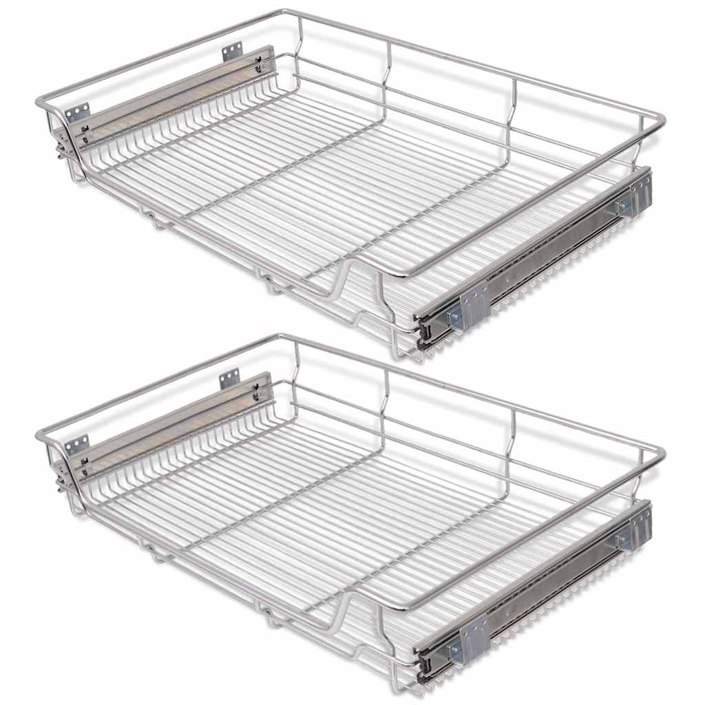 vidaXL Pull-Out Wire Baskets 2 pcs Silver 800 mm