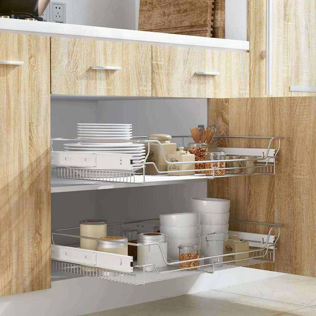 vidaXL Pull-Out Wire Baskets 2 pcs Silver 800 mm