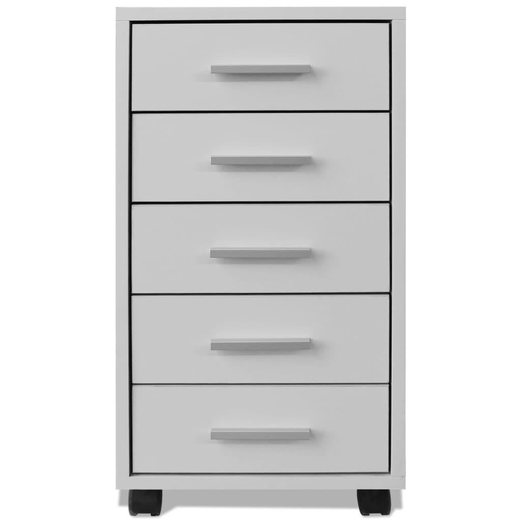 vidaXL Office Drawer Unit with Castors 5 Drawers White