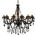 vidaXL Chandelier with Beads Black 12 x E14 Bulbs