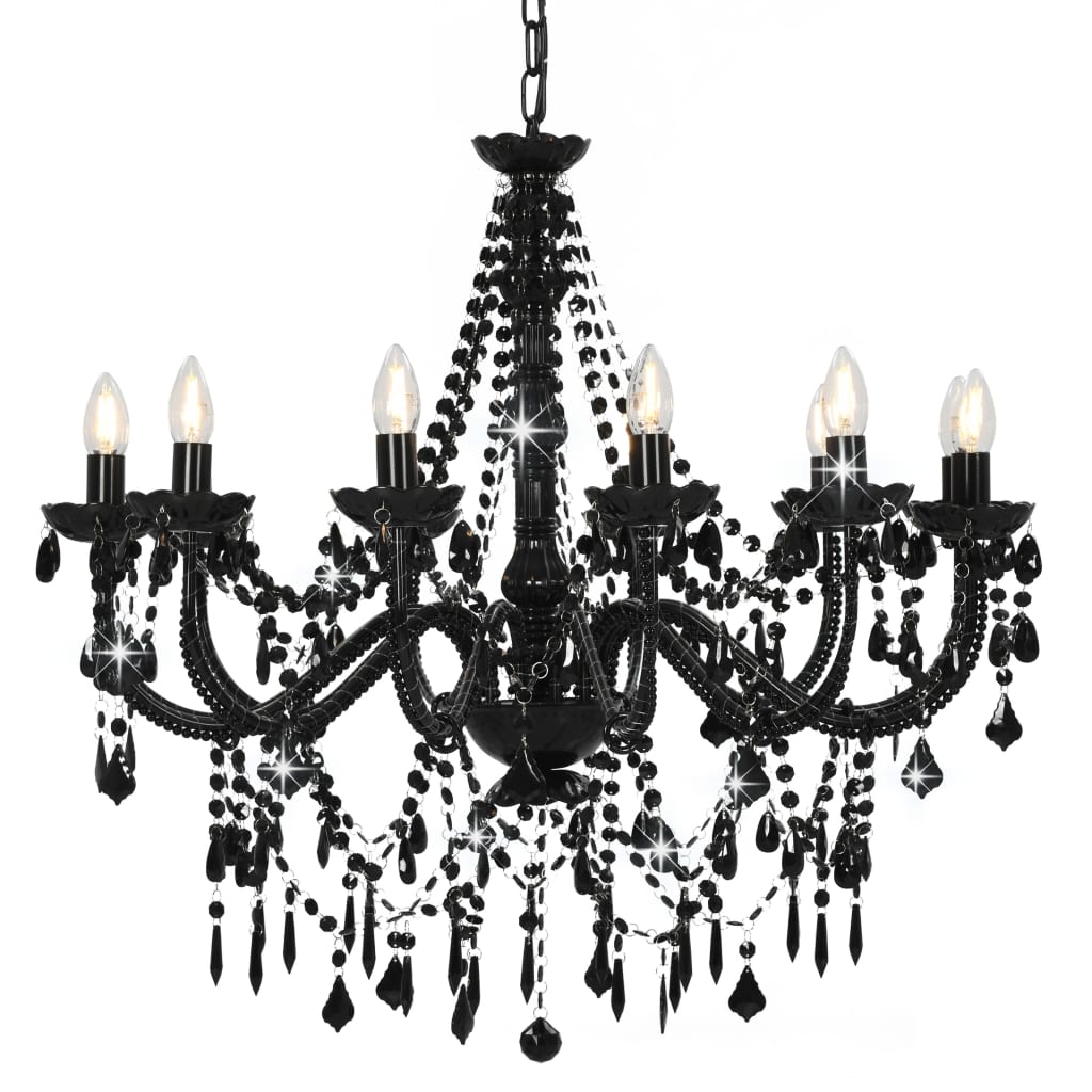 vidaXL Chandelier with Beads Black 12 x E14 Bulbs