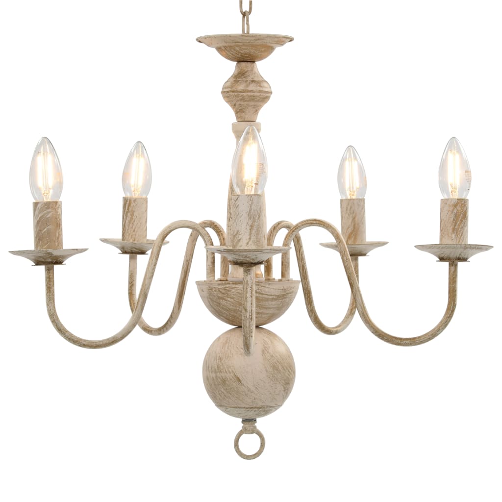 vidaXL Chandelier Antique White 5 x E14 Bulbs
