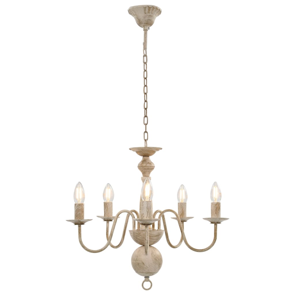 vidaXL Chandelier Antique White 5 x E14 Bulbs