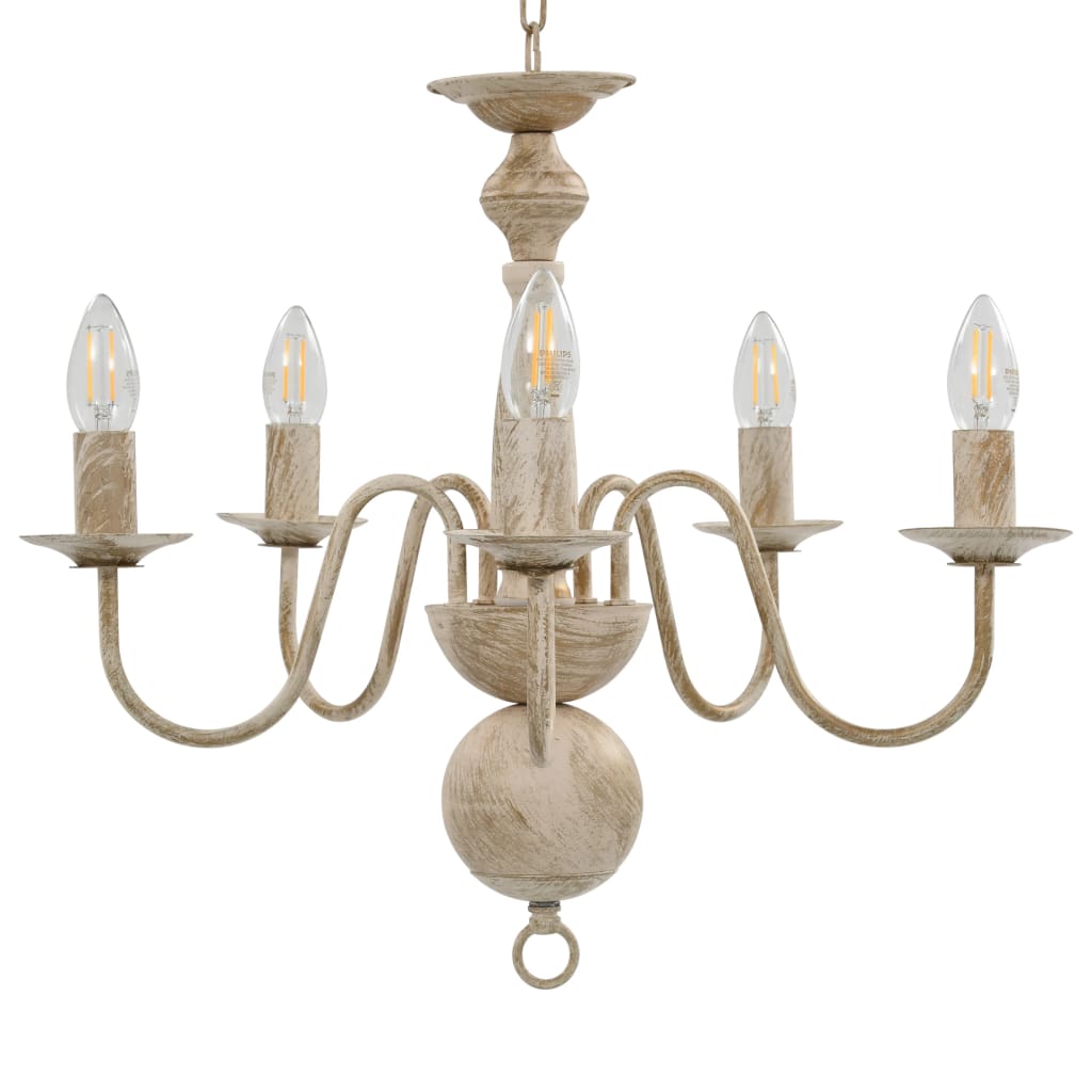 vidaXL Chandelier Antique White 5 x E14 Bulbs