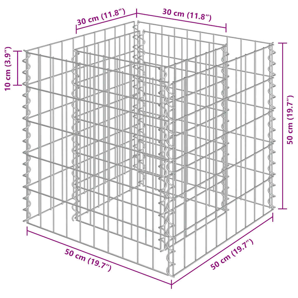 vidaXL Gabion Raised Bed Galvanised Steel 50x50x50 cm