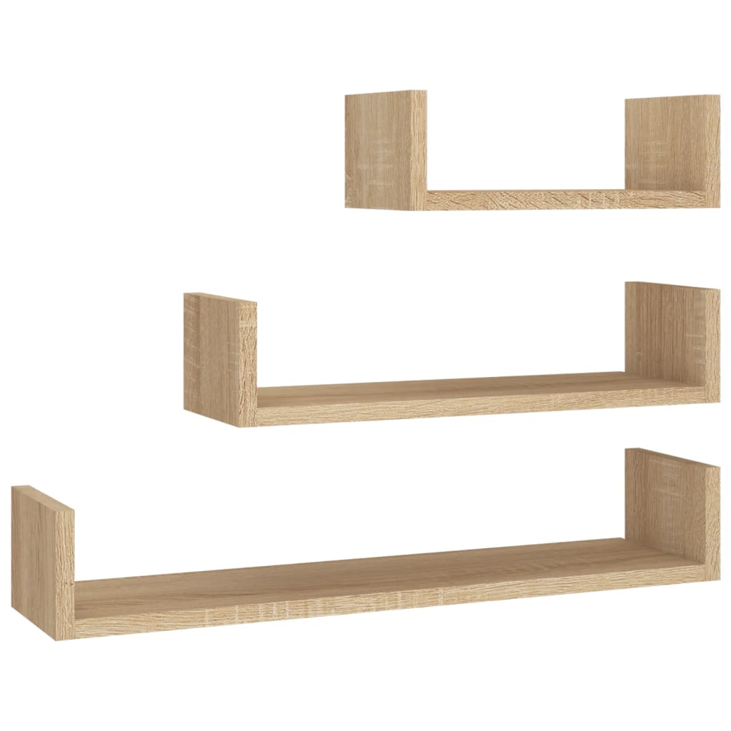 vidaXL Wall Display Shelf 3 pcs Sonoma Oak Engineered Wood