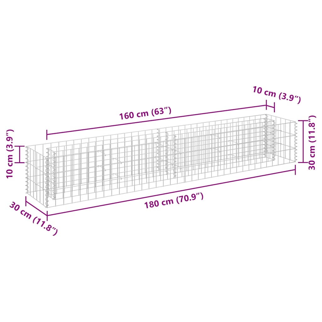 vidaXL Gabion Raised Bed Galvanised Steel 180x30x30 cm