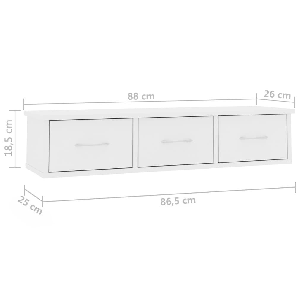 vidaXL Wall-mounted Drawer Shelf White 88x26x18.5 cm Engineered Wood