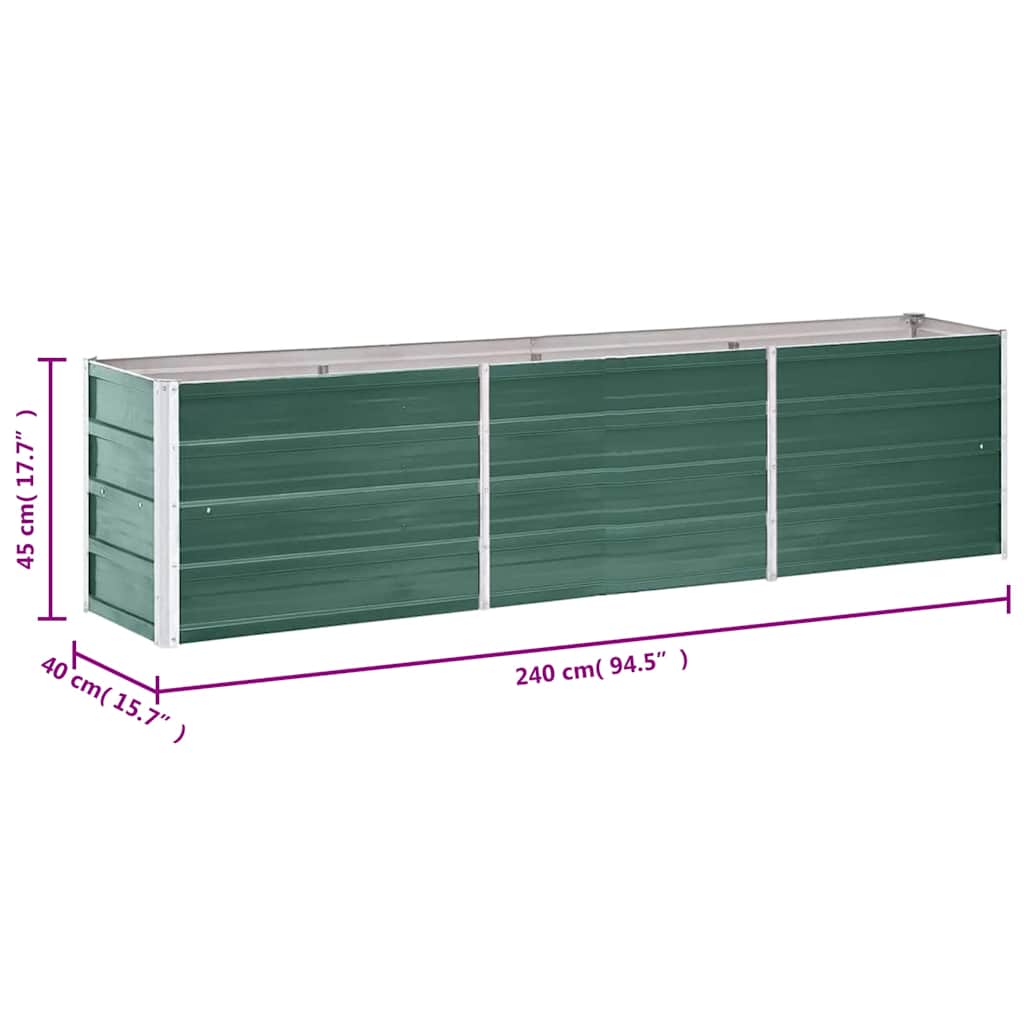 vidaXL Garden Raised Bed Galvanised Steel 240x40x45 cm Green