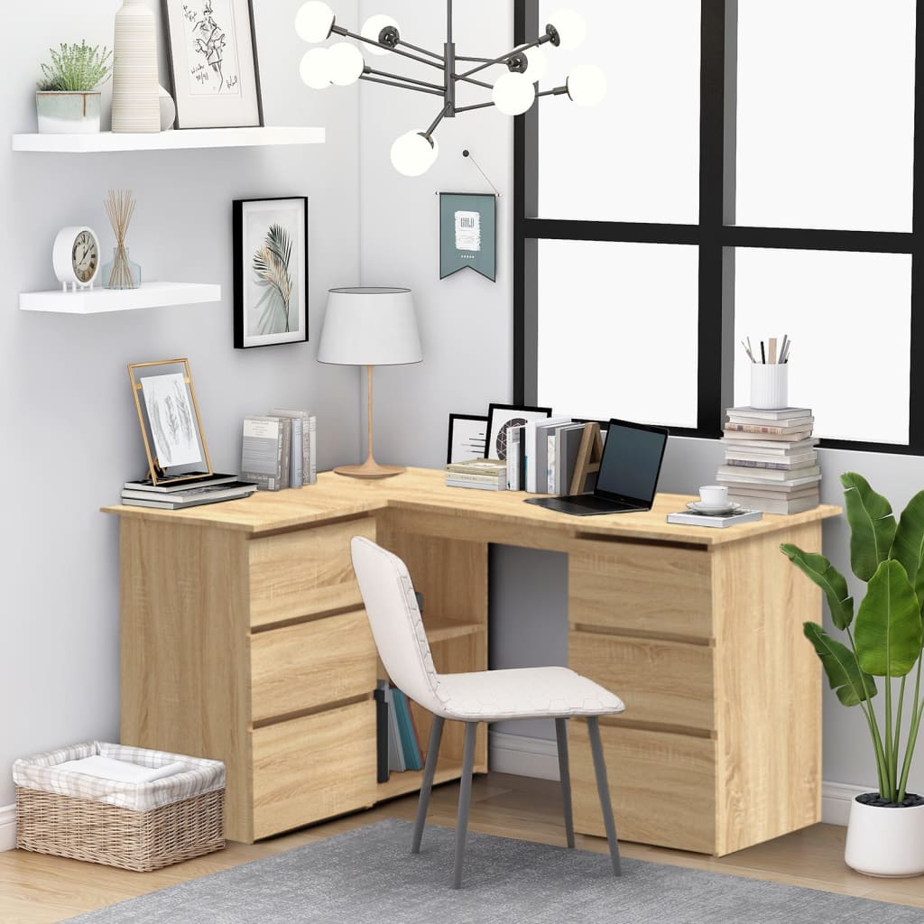 vidaXL Corner Desk Sonoma Oak 145x100x76 cm Engineered Wood