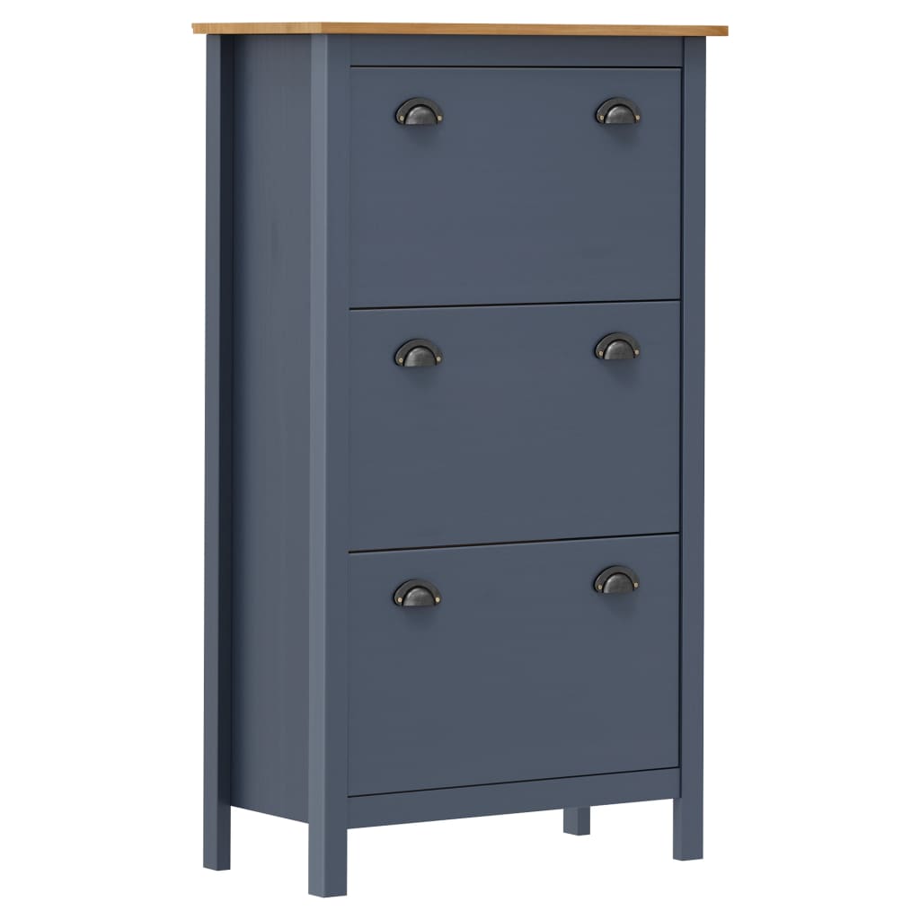 vidaXL Shoe Cabinet Hill Grey 72x35x124 cm Solid Pine Wood