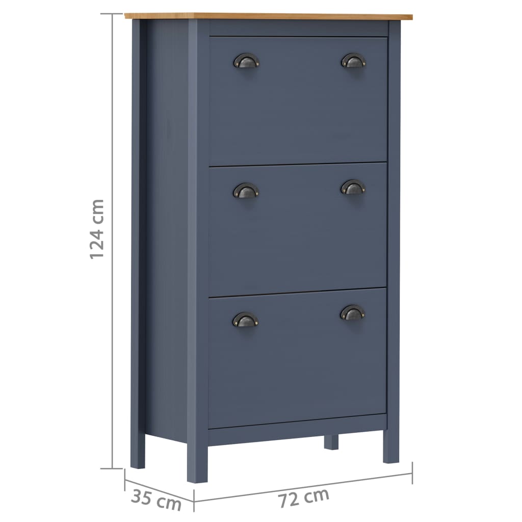 vidaXL Shoe Cabinet Hill Grey 72x35x124 cm Solid Pine Wood