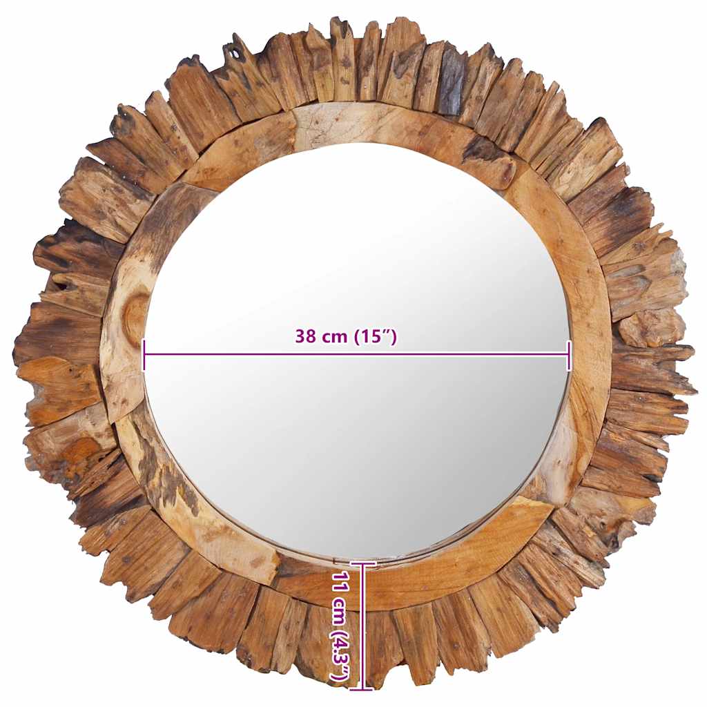 vidaXL Wall Mirror 60 cm Teak Round