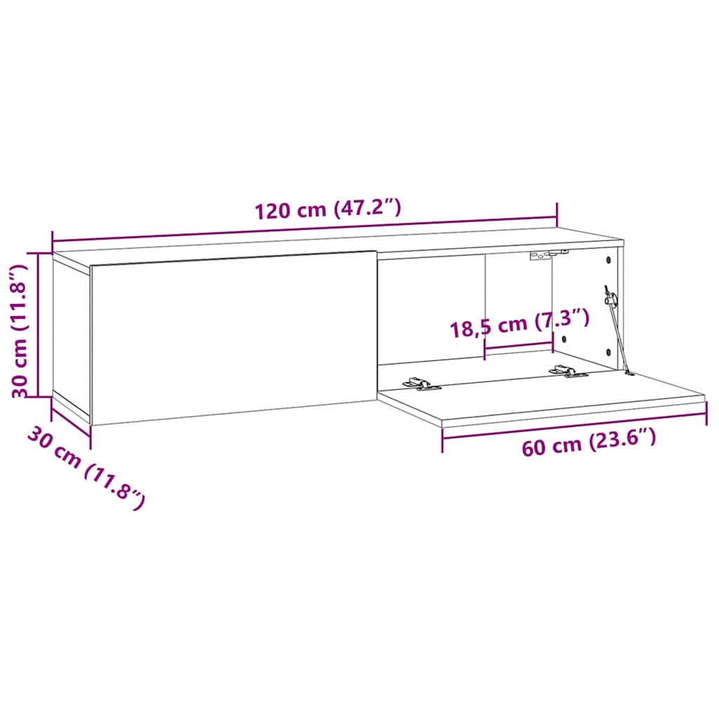 vidaXL TV Cabinet Concrete Grey 120x30x30 cm Engineered Wood