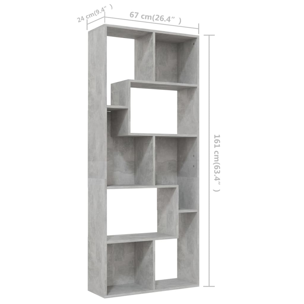 vidaXL Book Cabinet Concrete Grey 67x24x161 cm Engineered Wood