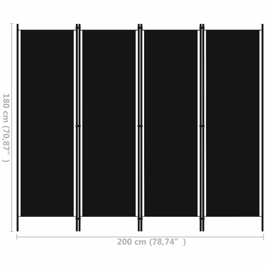 vidaXL 4-Panel Room Divider Black 200x180 cm