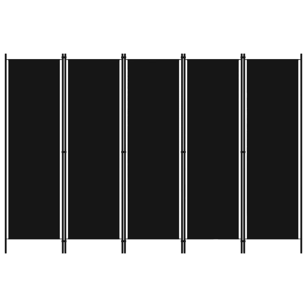 vidaXL 5-Panel Room Divider Black 250x180 cm