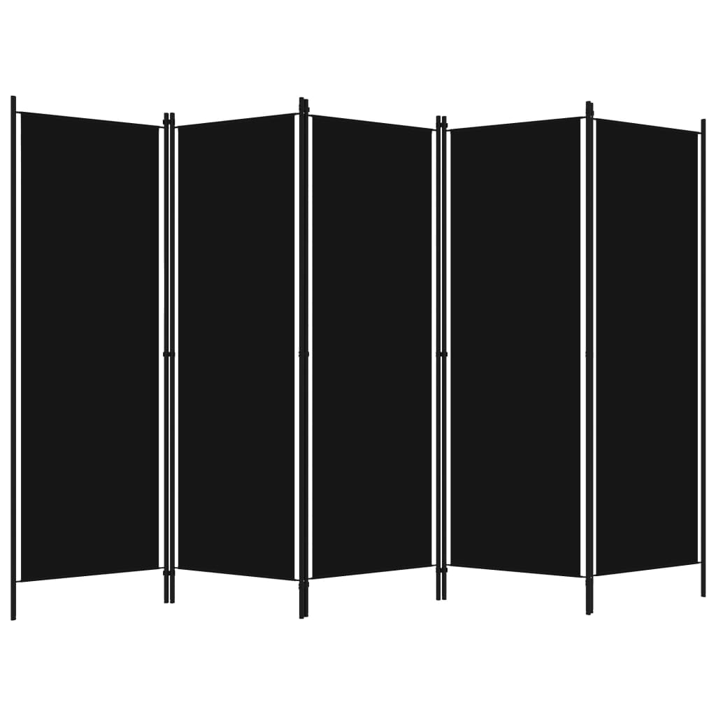 vidaXL 5-Panel Room Divider Black 250x180 cm