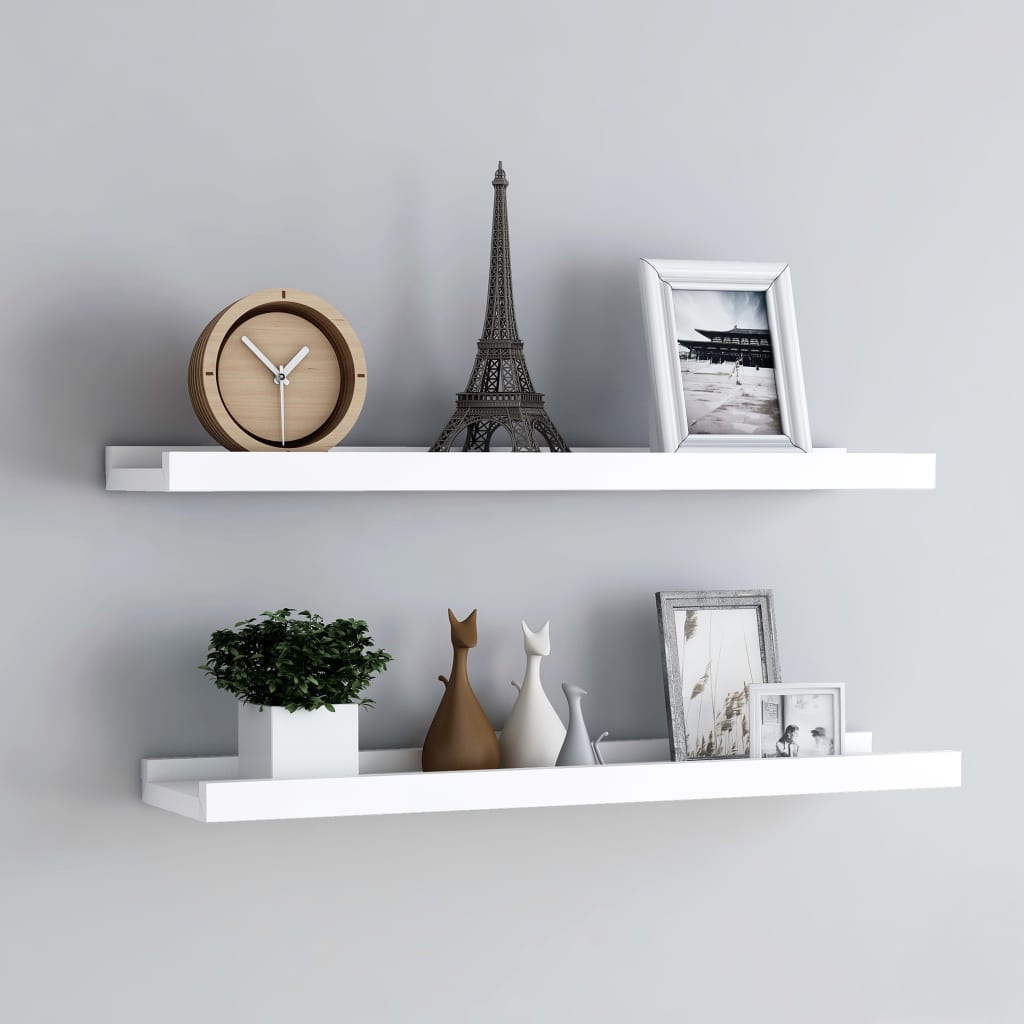 vidaXL Picture Frame Ledge Shelves 2 pcs White 80x9x3 cm MDF