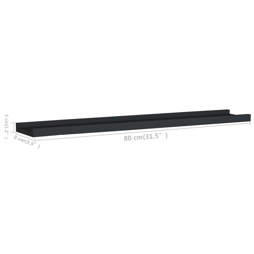 vidaXL Picture Frame Ledge Shelves 2 pcs Black 80x9x3 cm MDF
