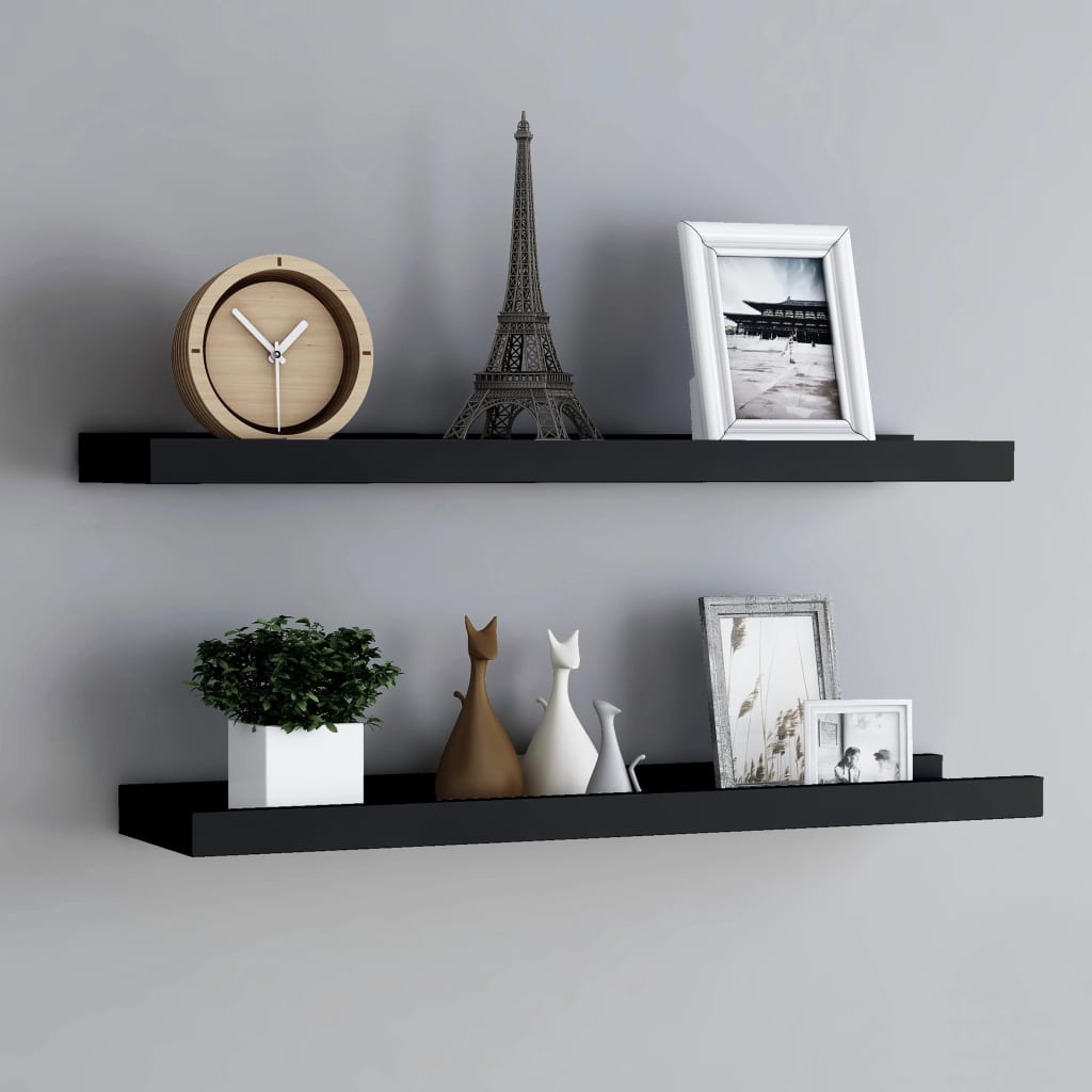 vidaXL Picture Frame Ledge Shelves 2 pcs Black 80x9x3 cm MDF