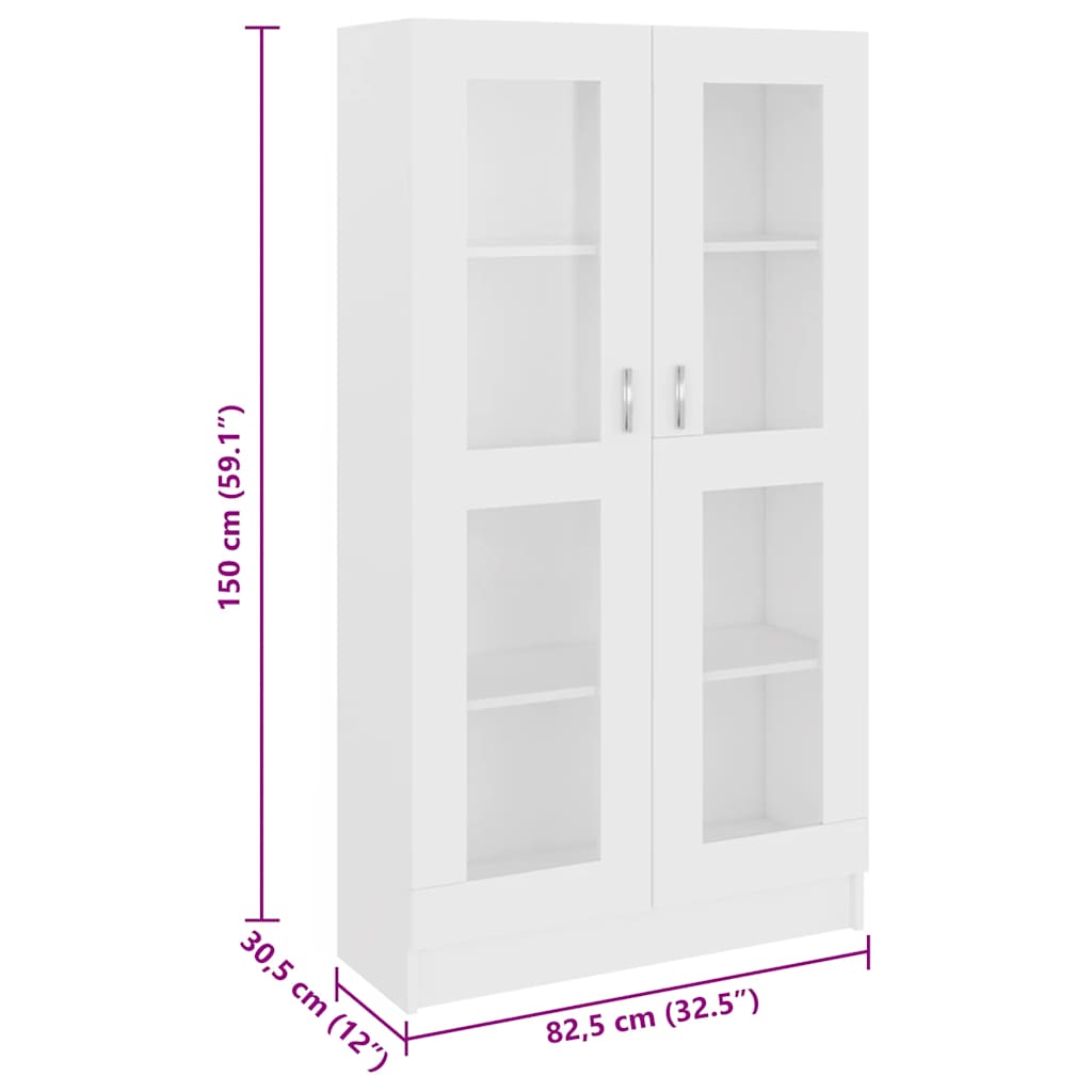 vidaXL Vitrine Cabinet White 82.5x30.5x150 cm Engineered Wood