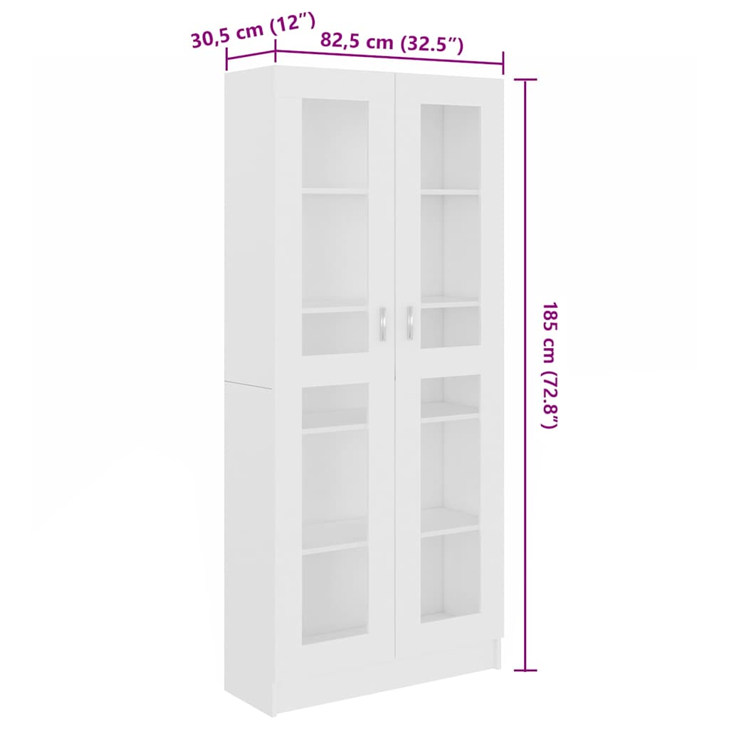 vidaXL Vitrine Cabinet White 82.5x30.5x185 cm Engineered Wood