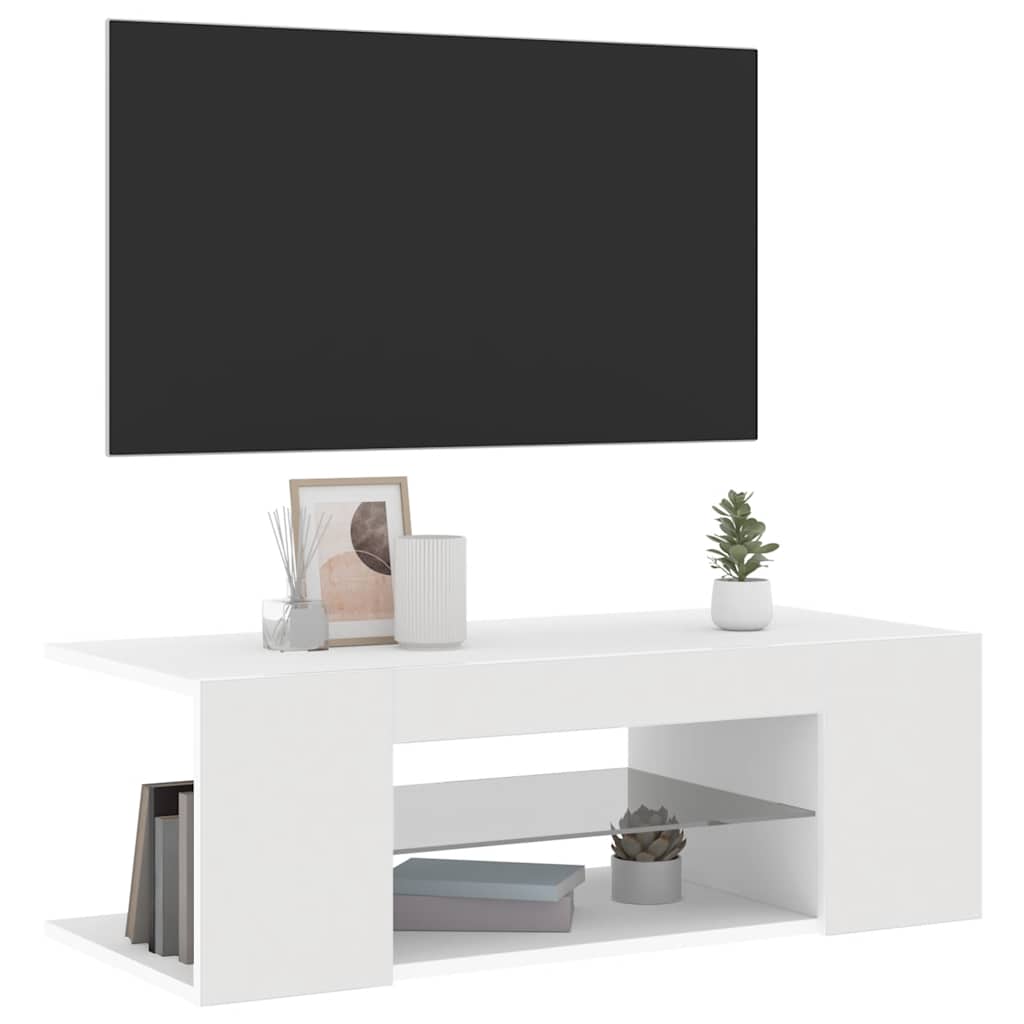 vidaXL TV Cabinet with LED Lights White 90x39x30 cm