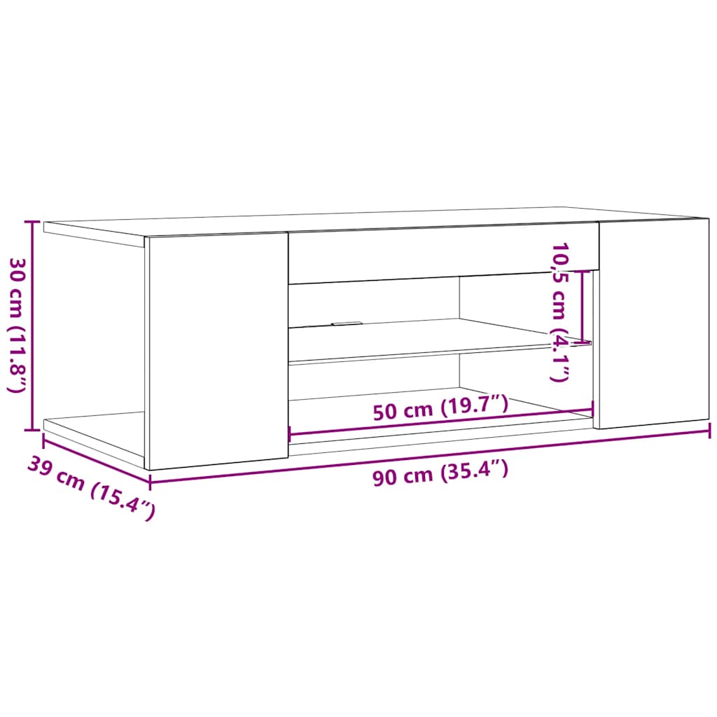 vidaXL TV Cabinet with LED Lights White 90x39x30 cm