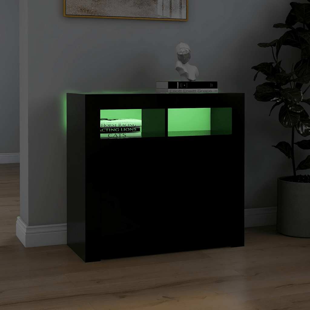 vidaXL Sideboard with LED Lights Black 80x35x75 cm