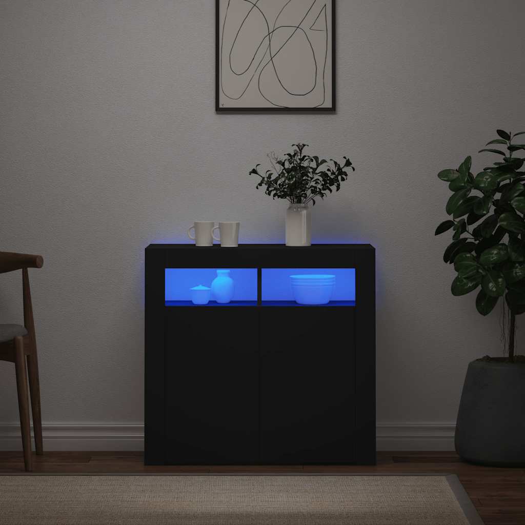 vidaXL Sideboard with LED Lights Black 80x35x75 cm