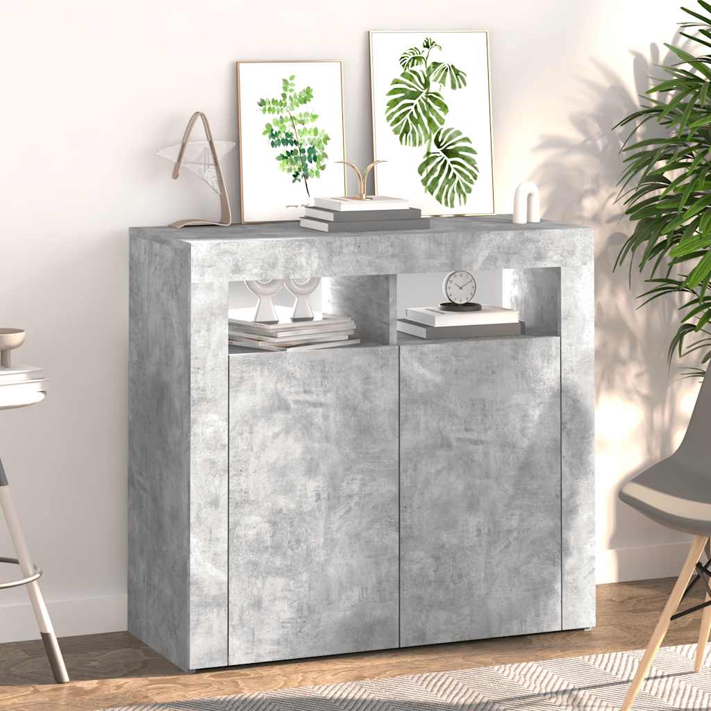 vidaXL Sideboard with LED Lights Concrete Grey 80x35x75 cm