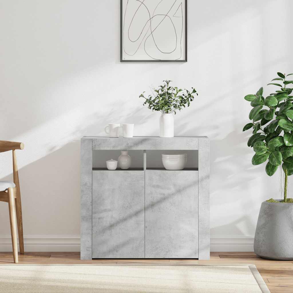 vidaXL Sideboard with LED Lights Concrete Grey 80x35x75 cm