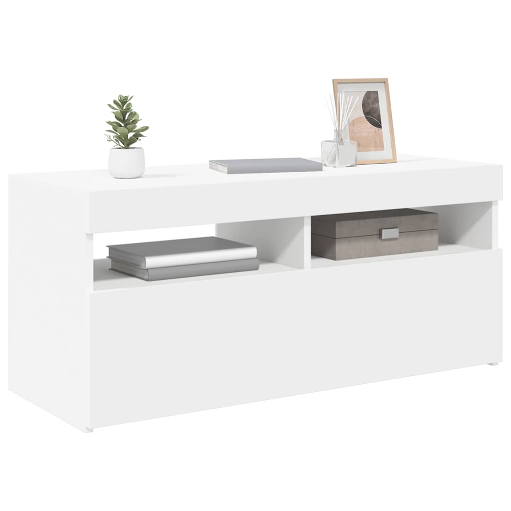 vidaXL TV Cabinet with LED Lights White 90x35x40 cm