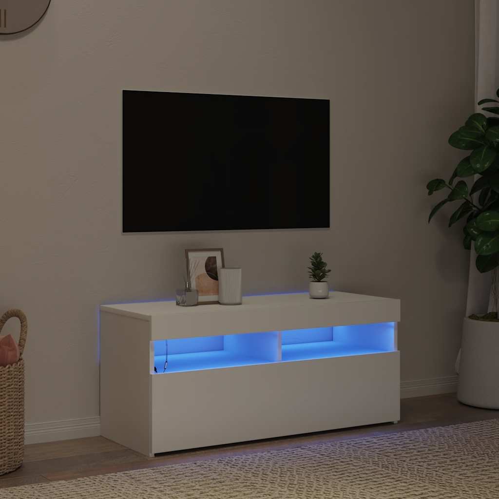 vidaXL TV Cabinet with LED Lights White 90x35x40 cm