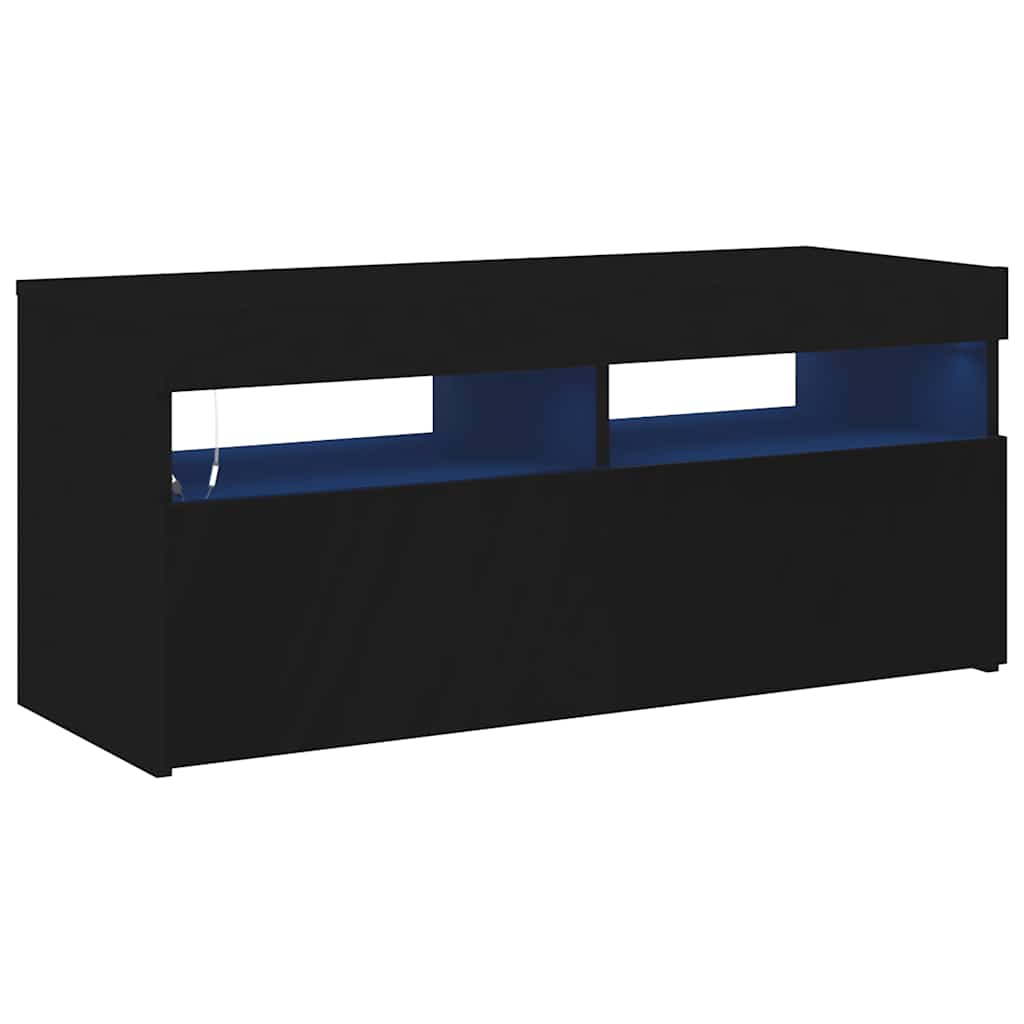 vidaXL TV Cabinet with LED Lights Black 90x35x40 cm