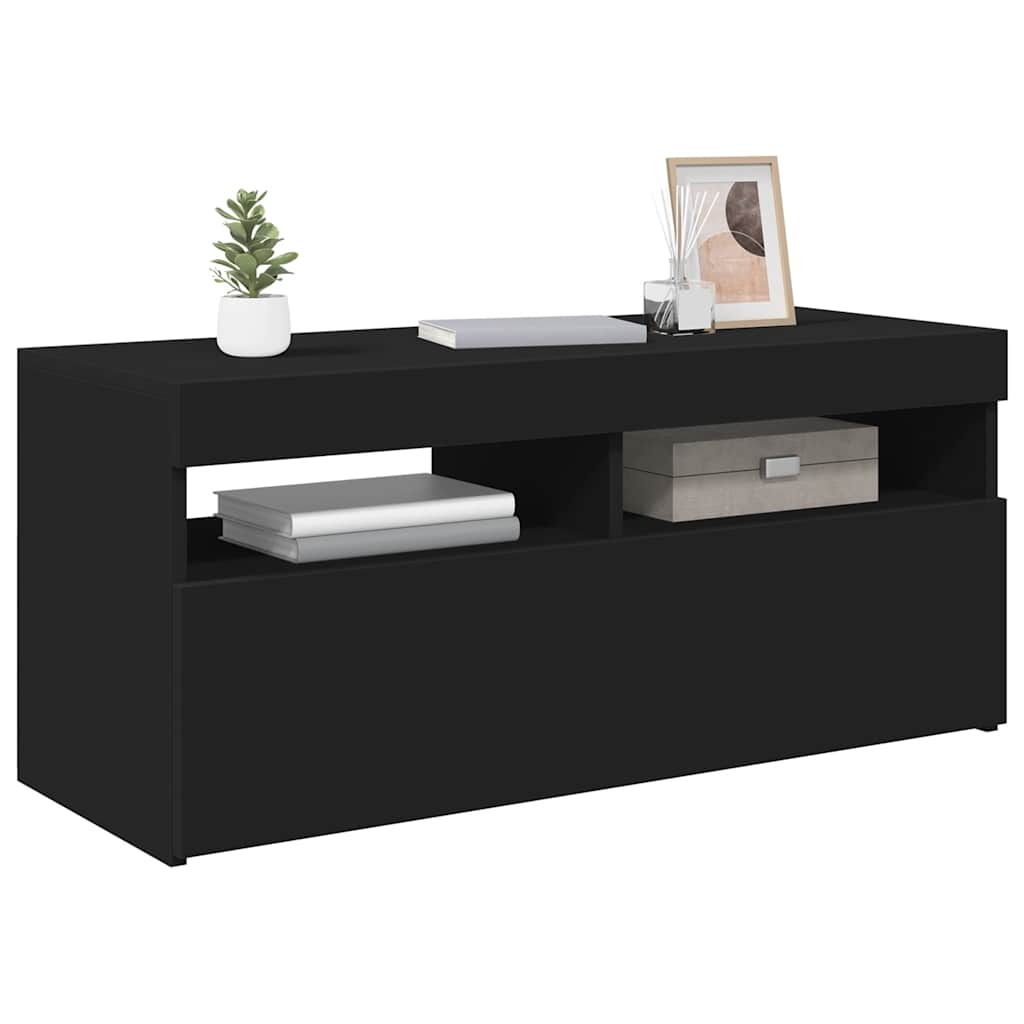 vidaXL TV Cabinet with LED Lights Black 90x35x40 cm